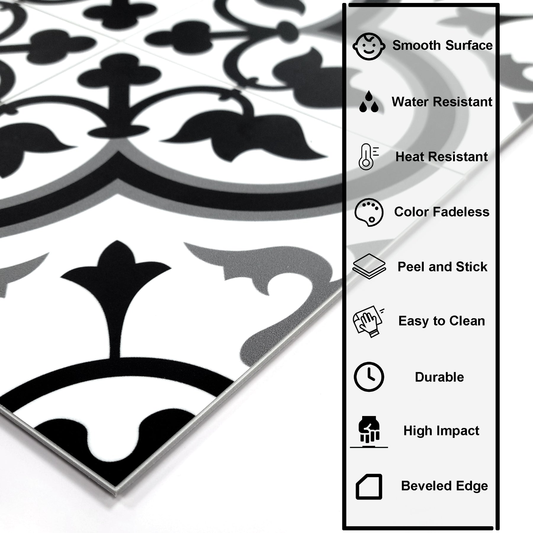 Encaustic Patterned White and Grey Peel and Stick Tile