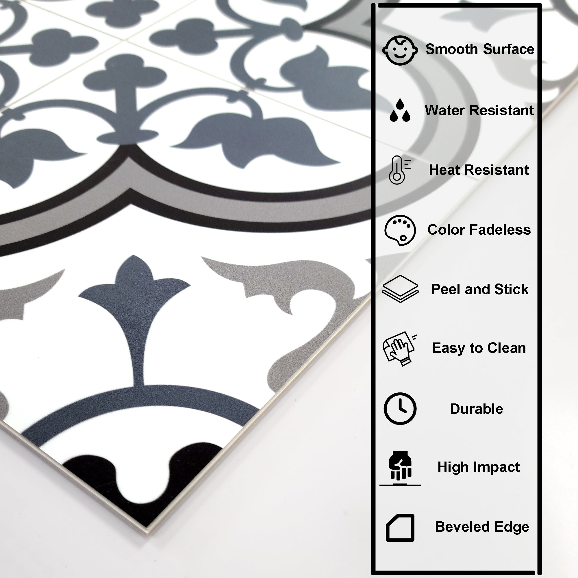 Encaustic Patterned White and Blue Peel and Stick Tile