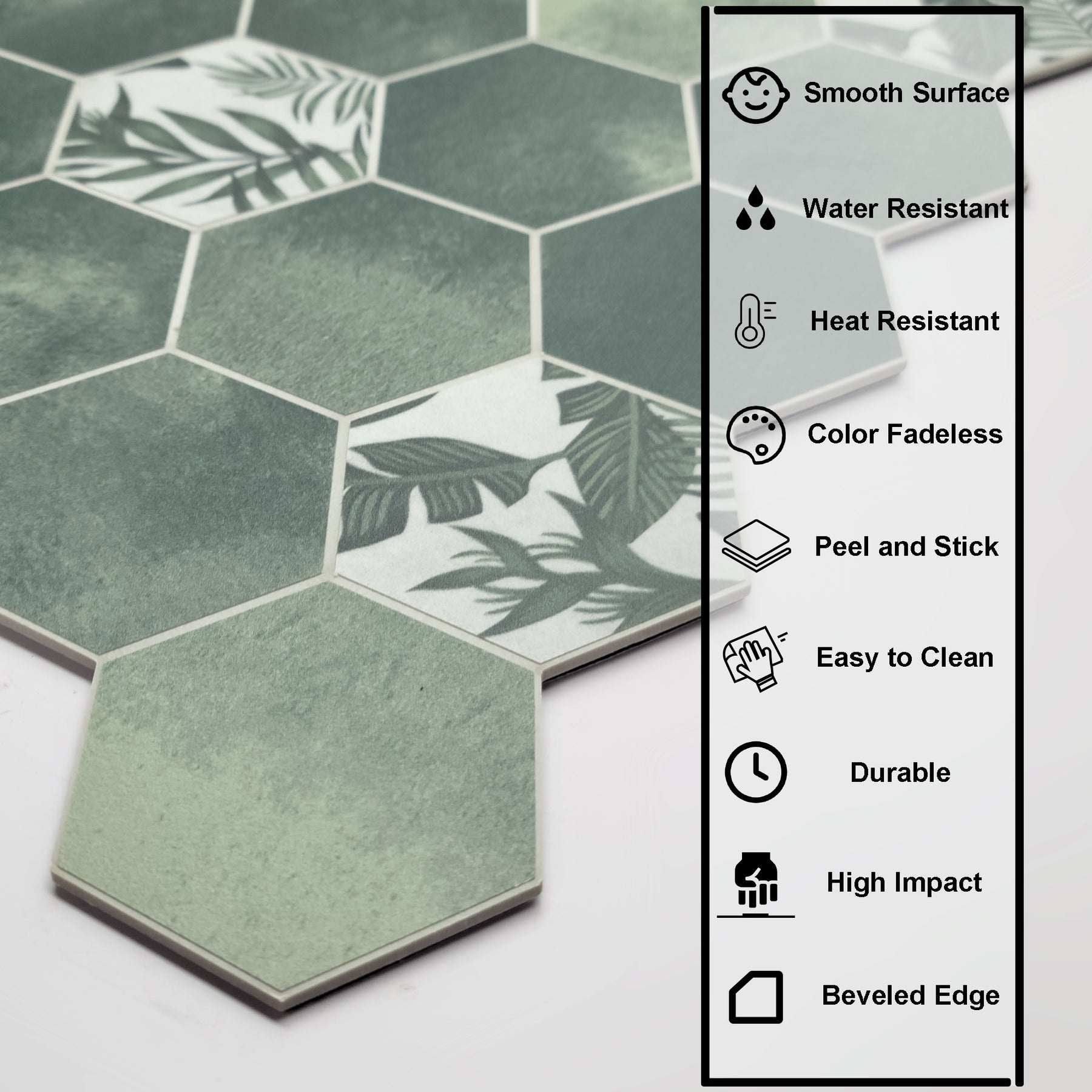 2'' Hex Botanical Green Peel and Stick Tile