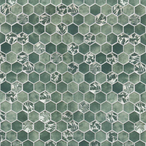 Cement Green 11.7" x 10.2" Hexagon Recycled Glass Floor And Wall Mosaic Tile