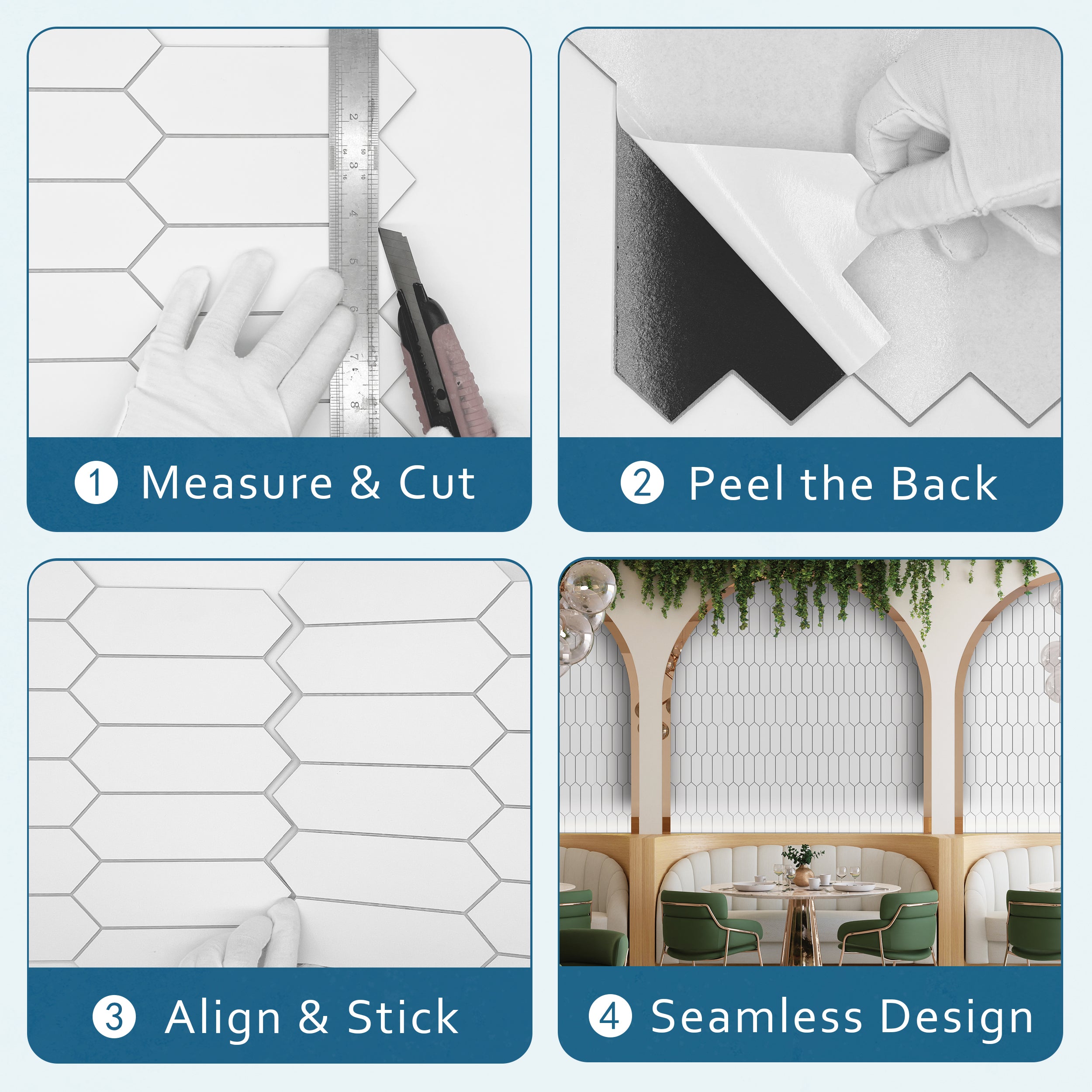 White Picket Long Hexagon Peel and Stick Tile