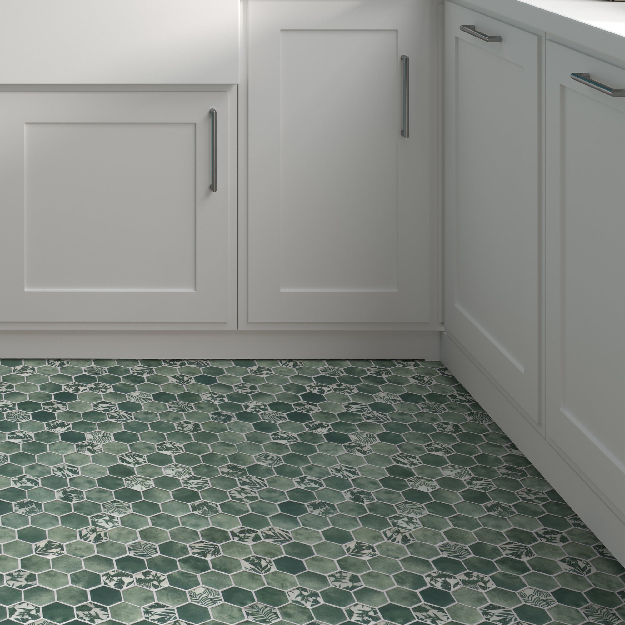 Cement Green Hexagon Recycled Glass Floor and Wall Mosaic Tile