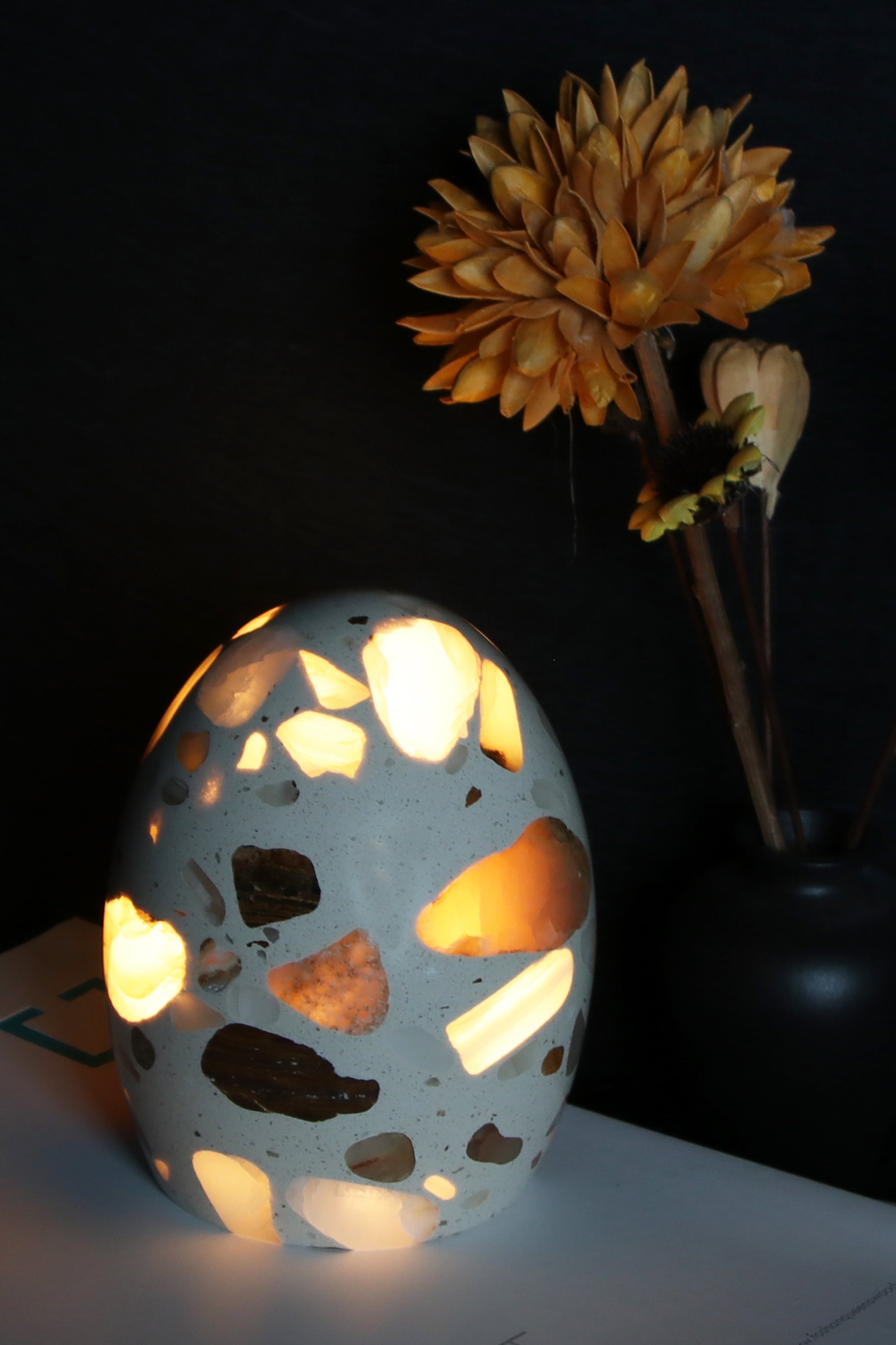 ARTIMARMI Terrazzo Egg Night Light for Kids, Rechargeable Portable LED Touch Control Baby Nursery Amber Marble Looks Nightlight, 3 Color Temperatures Dimmable Table Lamps for Bedroom
