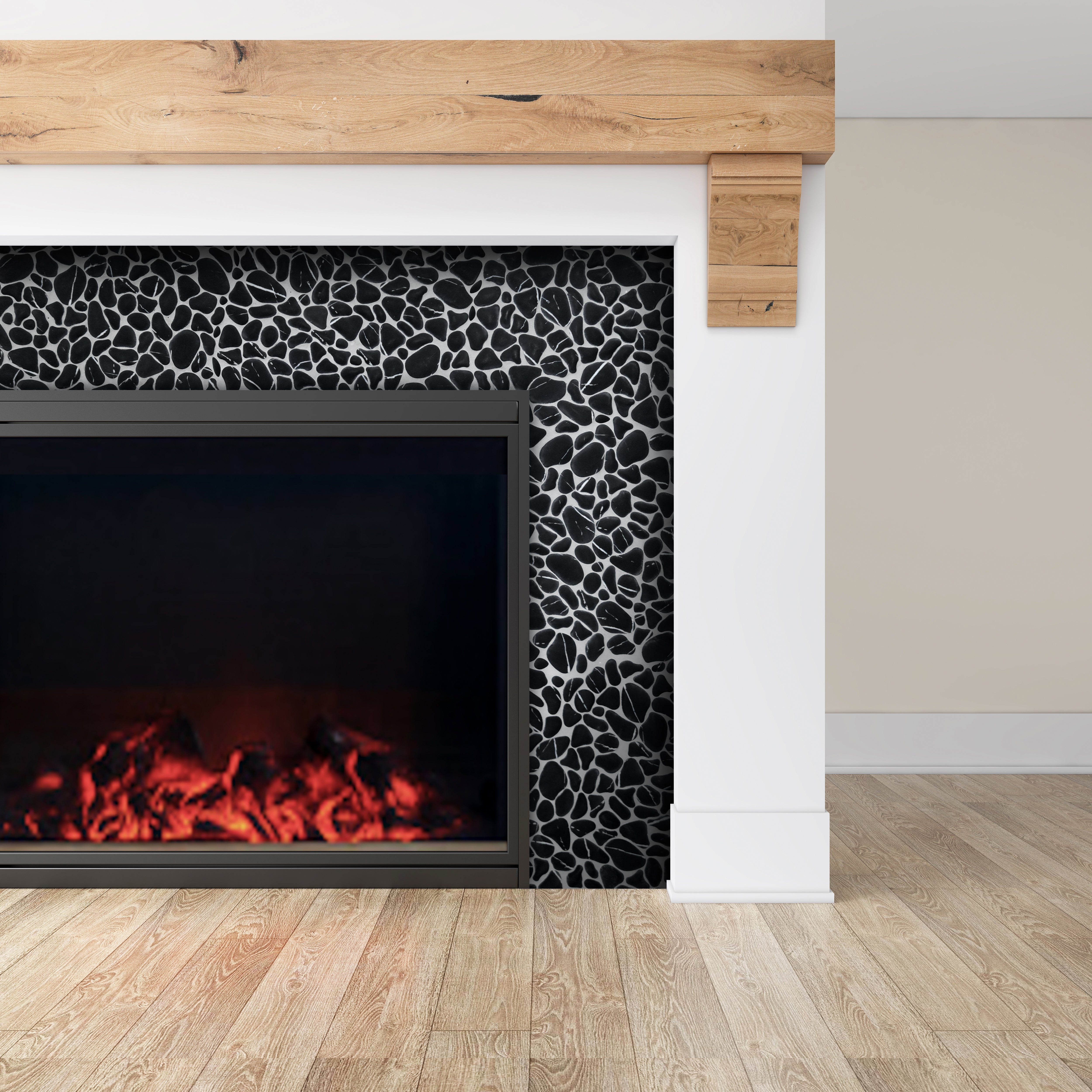 Pebble Black Marquina Recycled Glass Floor and Wall Mosaic Tile