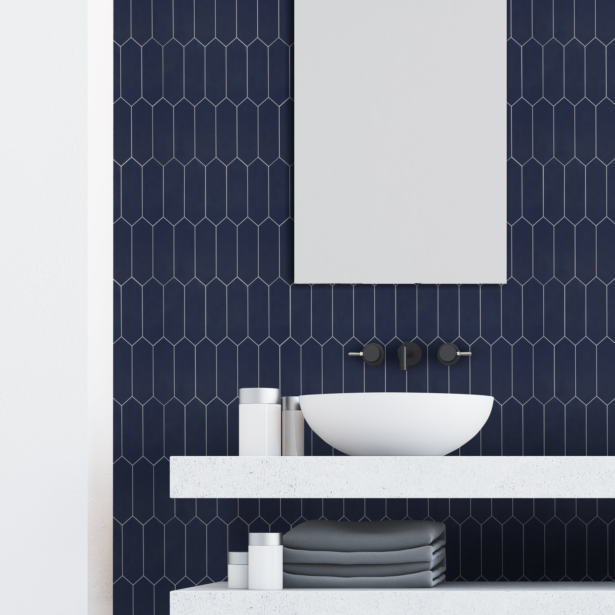 Navy Blue Picket Long Hexagon Peel and Stick Tile