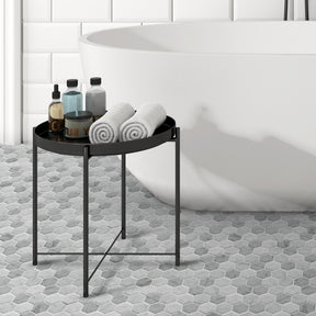 White Carrara 11.7" x 10.2" Hexagon Recycled Glass Floor And Wall Mosaic Tile