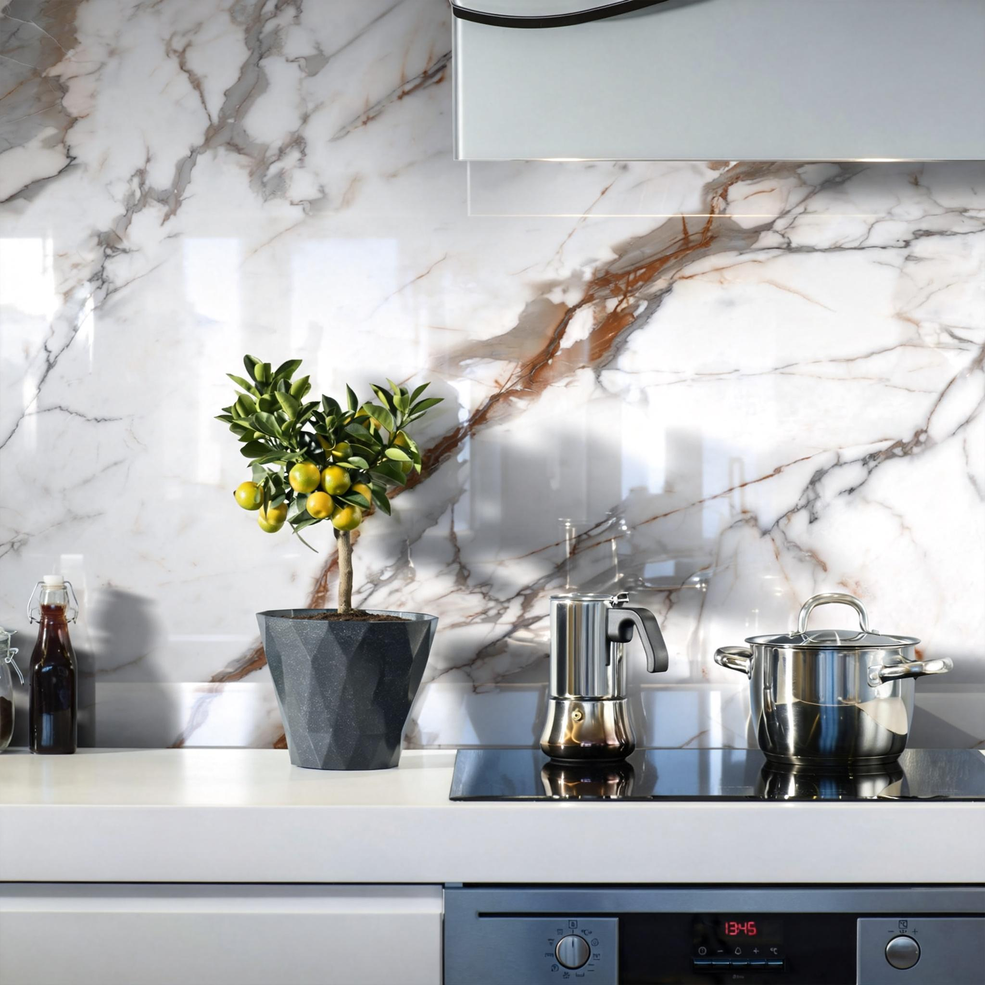 118" x 47" Calacatta Gold Glossy Peel and Stick Wall Paneling Roll