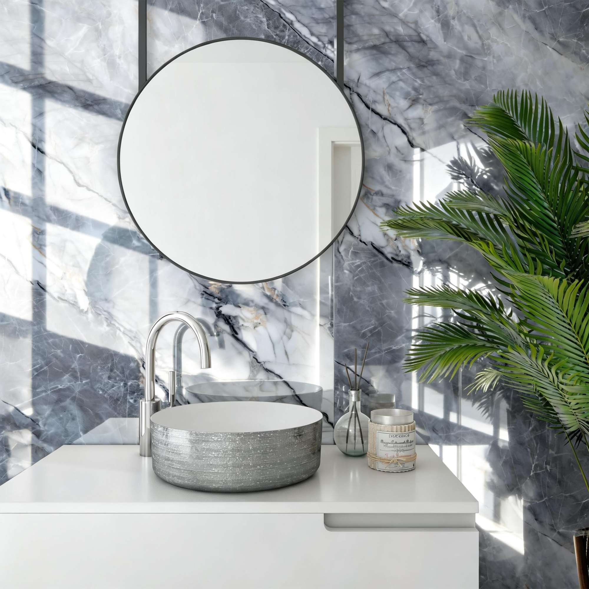 118" x 47" Pietra Grey Glossy Peel and Stick Wall Paneling Roll