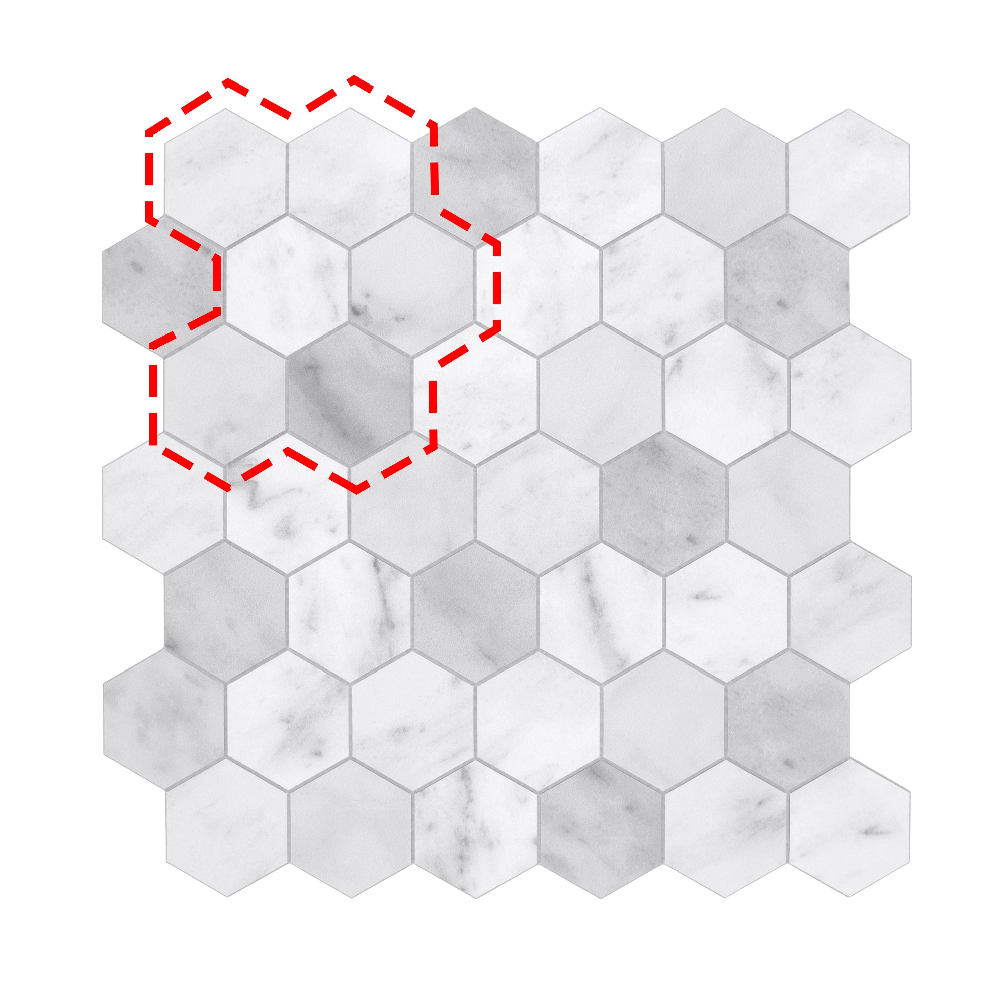 2" Hexagon Carrara White Peel and Stick Backsplash Tile