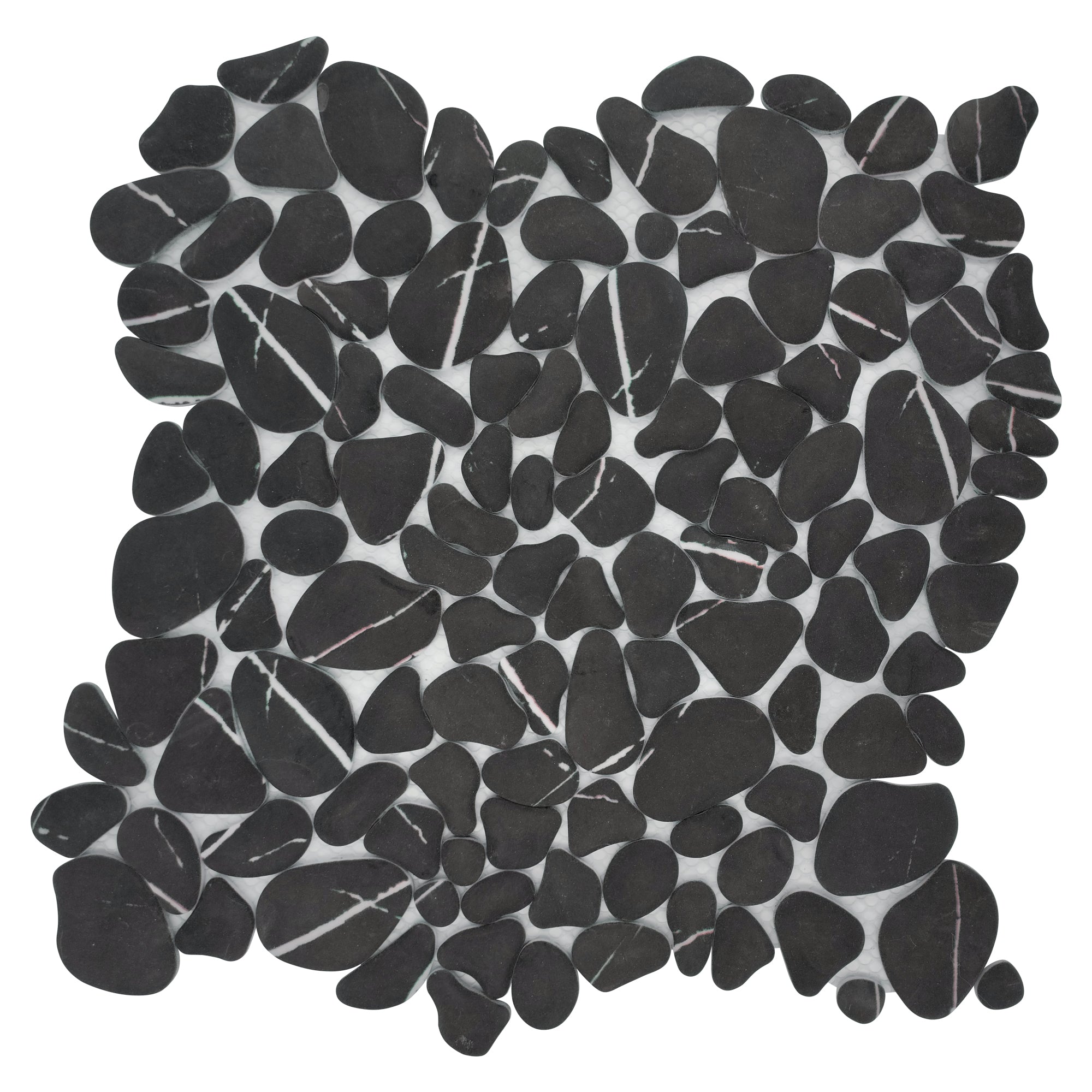 Pebble Black Marquina Recycled Glass Floor and Wall Mosaic Tile