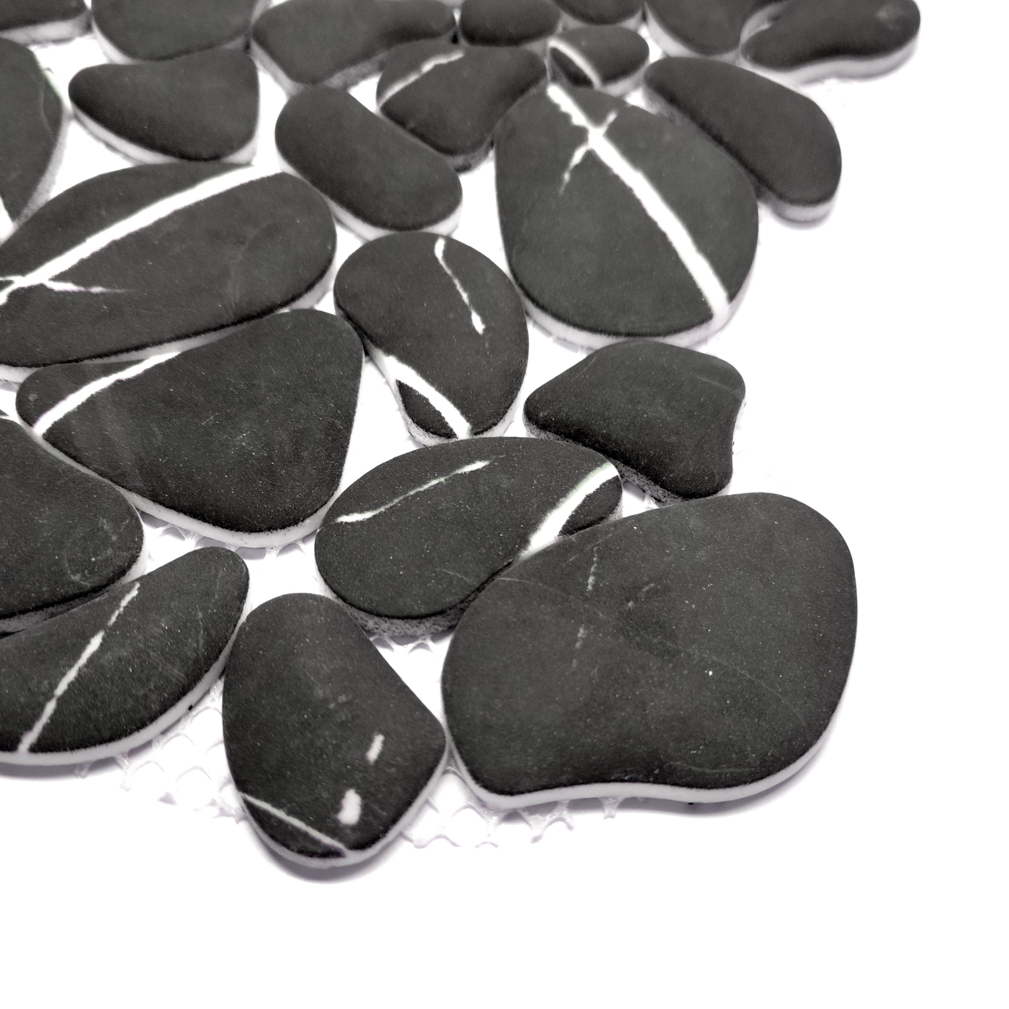 Pebble Black Marquina Recycled Glass Floor and Wall Mosaic Tile