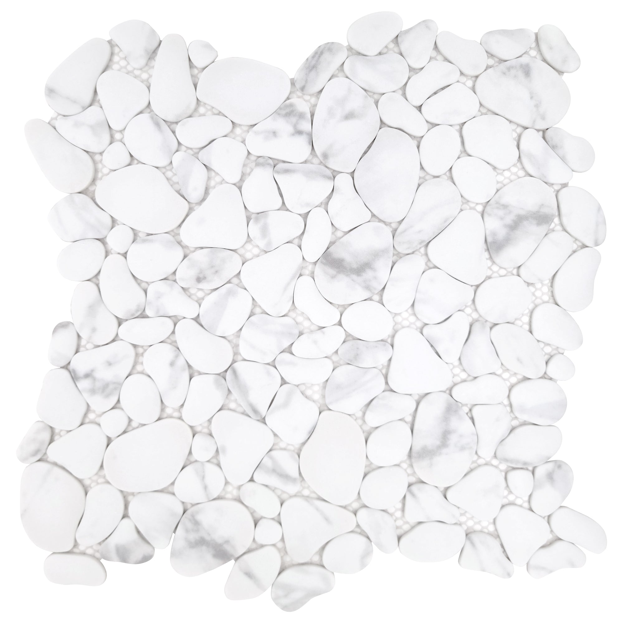 Pebble White Calacatta Recycled Glass Floor and Wall Mosaic Tile