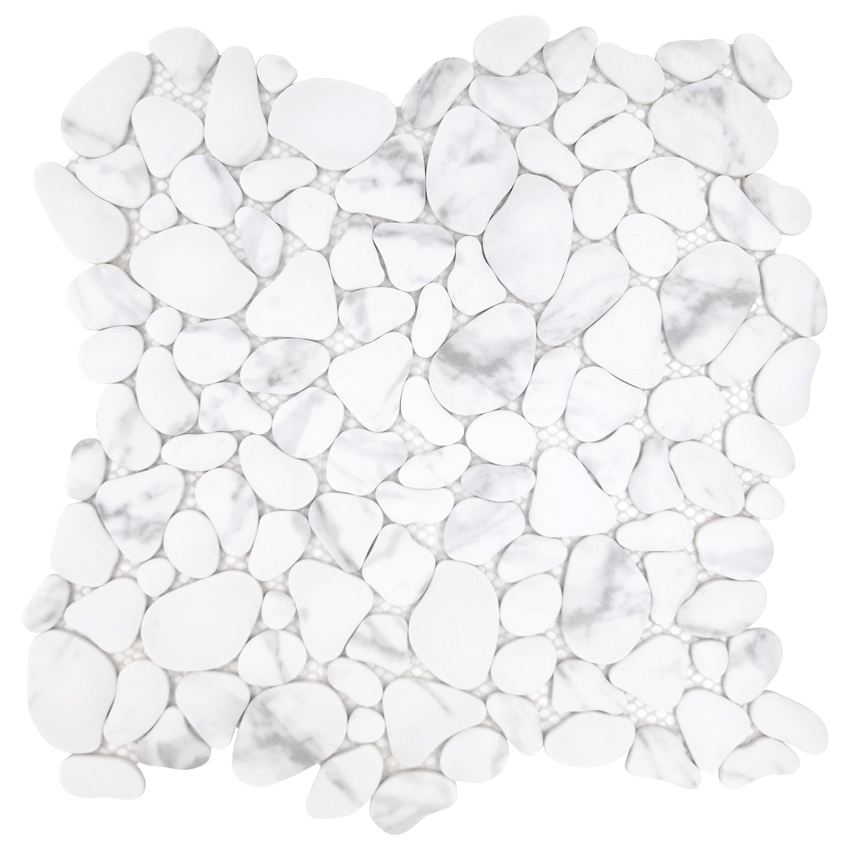 White Calacatta Pebble 10.6"x10.6" Recycled Glass Floor And Wall Mosaic Tile