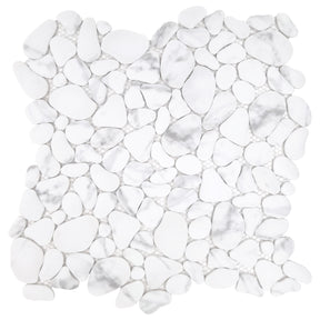 White Calacatta Pebble 10.6"x10.6" Recycled Glass Floor And Wall Mosaic Tile