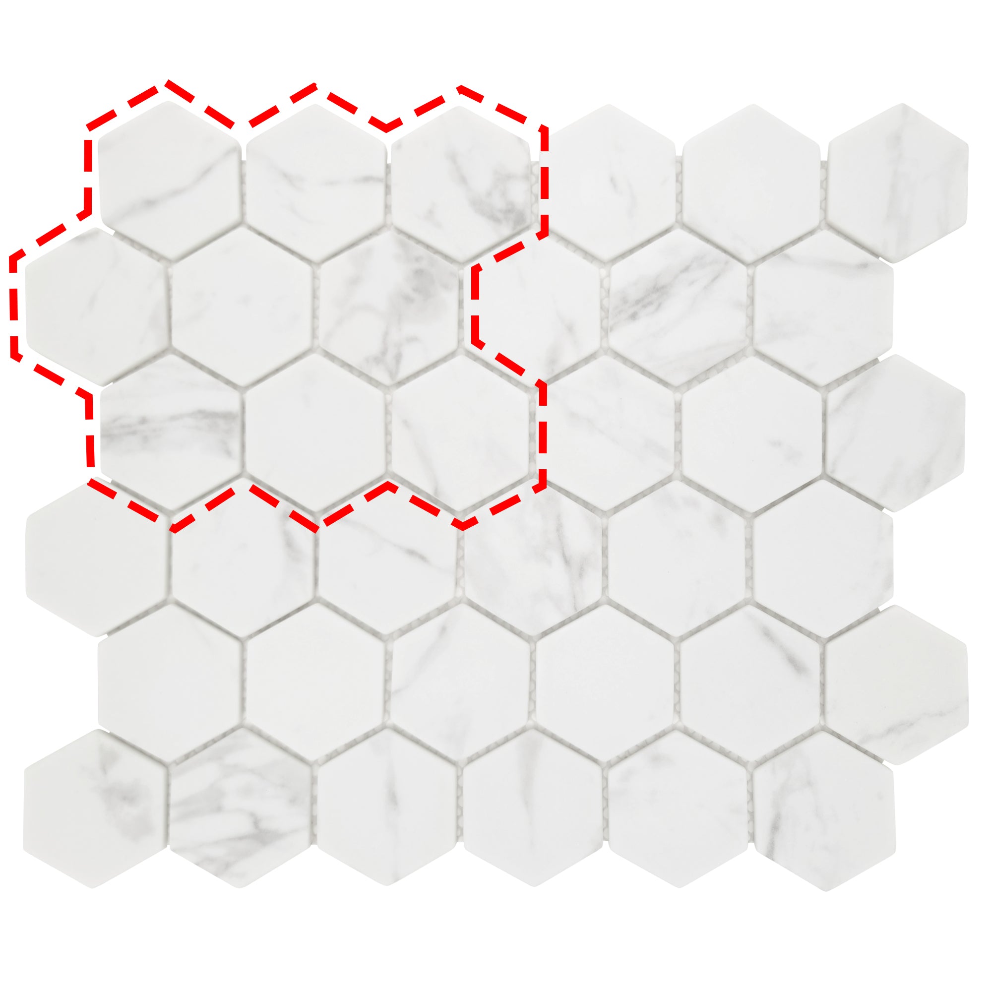 White Calacatta Hexagon Recycled Glass Floor and Wall Mosaic Tile