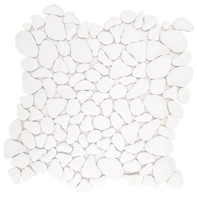White Pebble 10.6"x10.6" Recycled Glass Floor And Wall Mosaic Tile