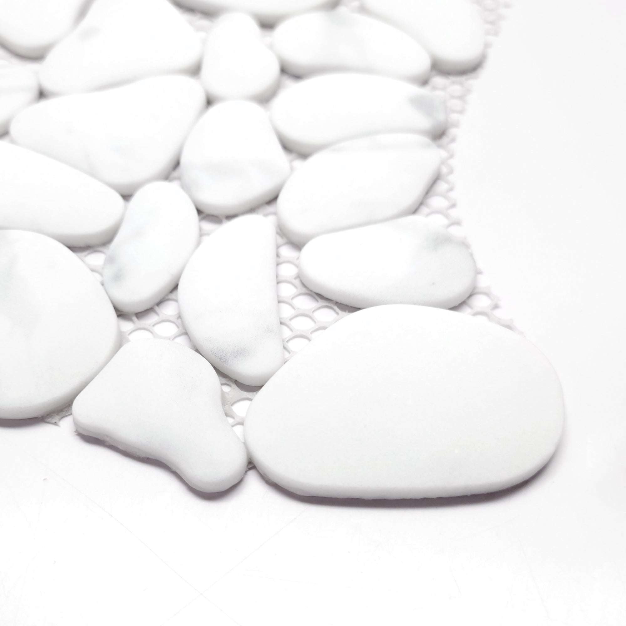 Pebble White Calacatta Recycled Glass Floor and Wall Mosaic Tile