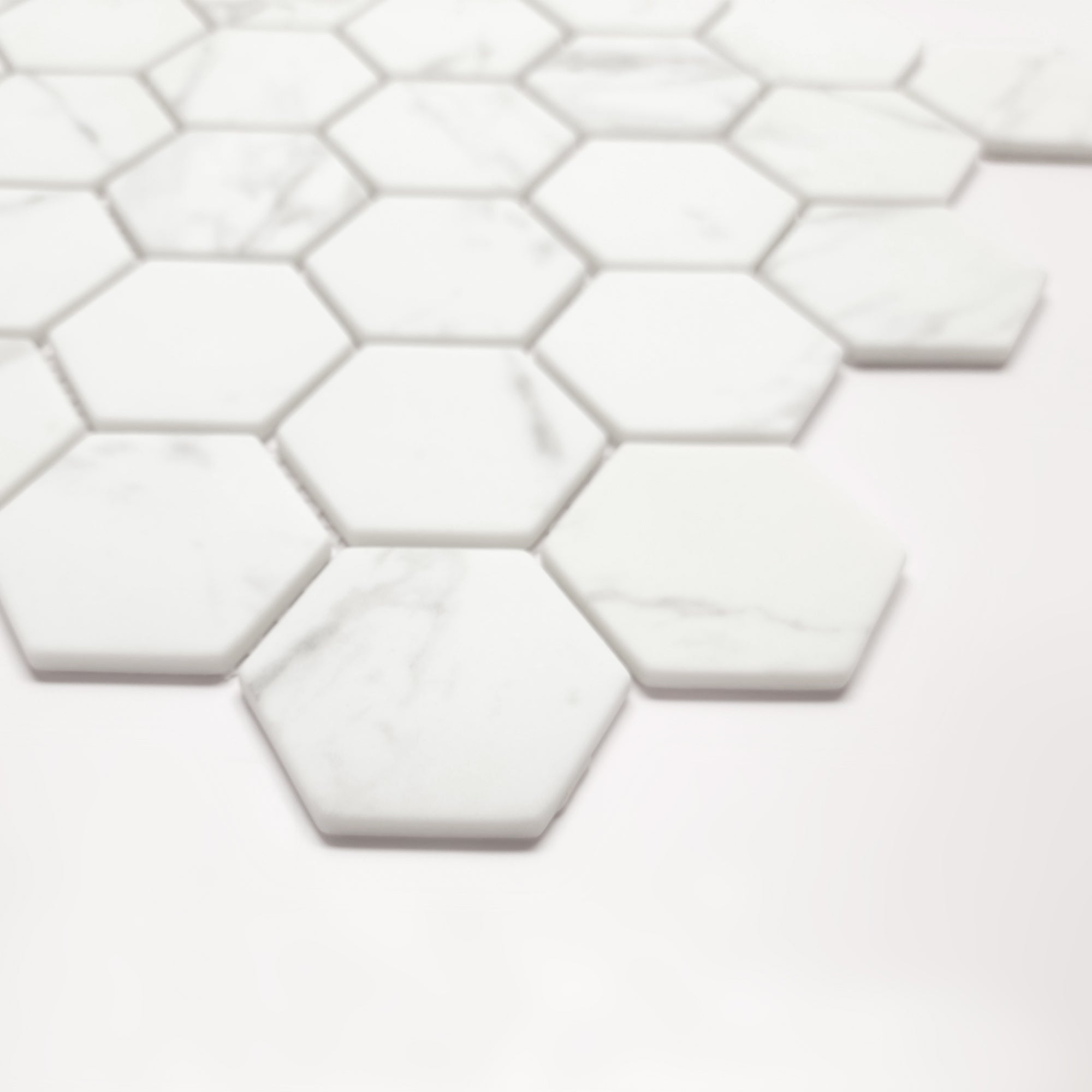 White Calacatta Hexagon Recycled Glass Floor and Wall Mosaic Tile