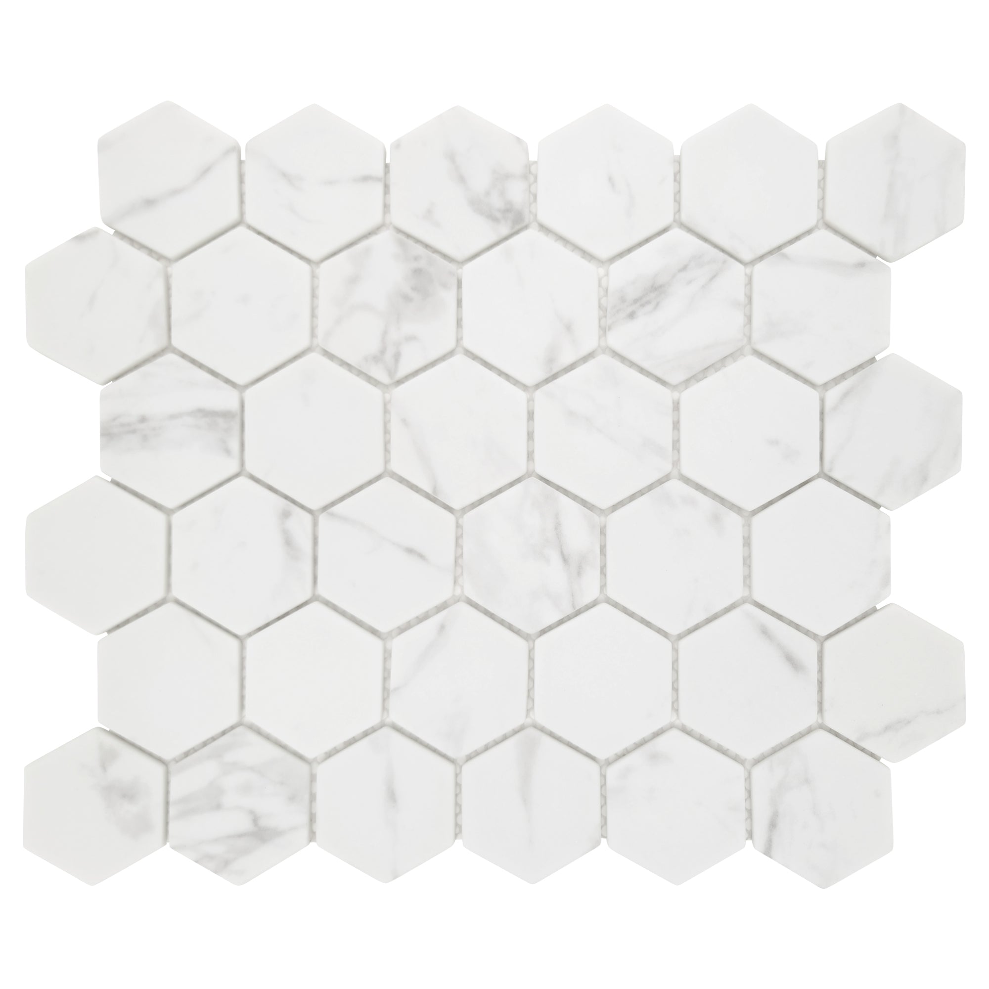 White Calacatta Hexagon Recycled Glass Floor and Wall Mosaic Tile