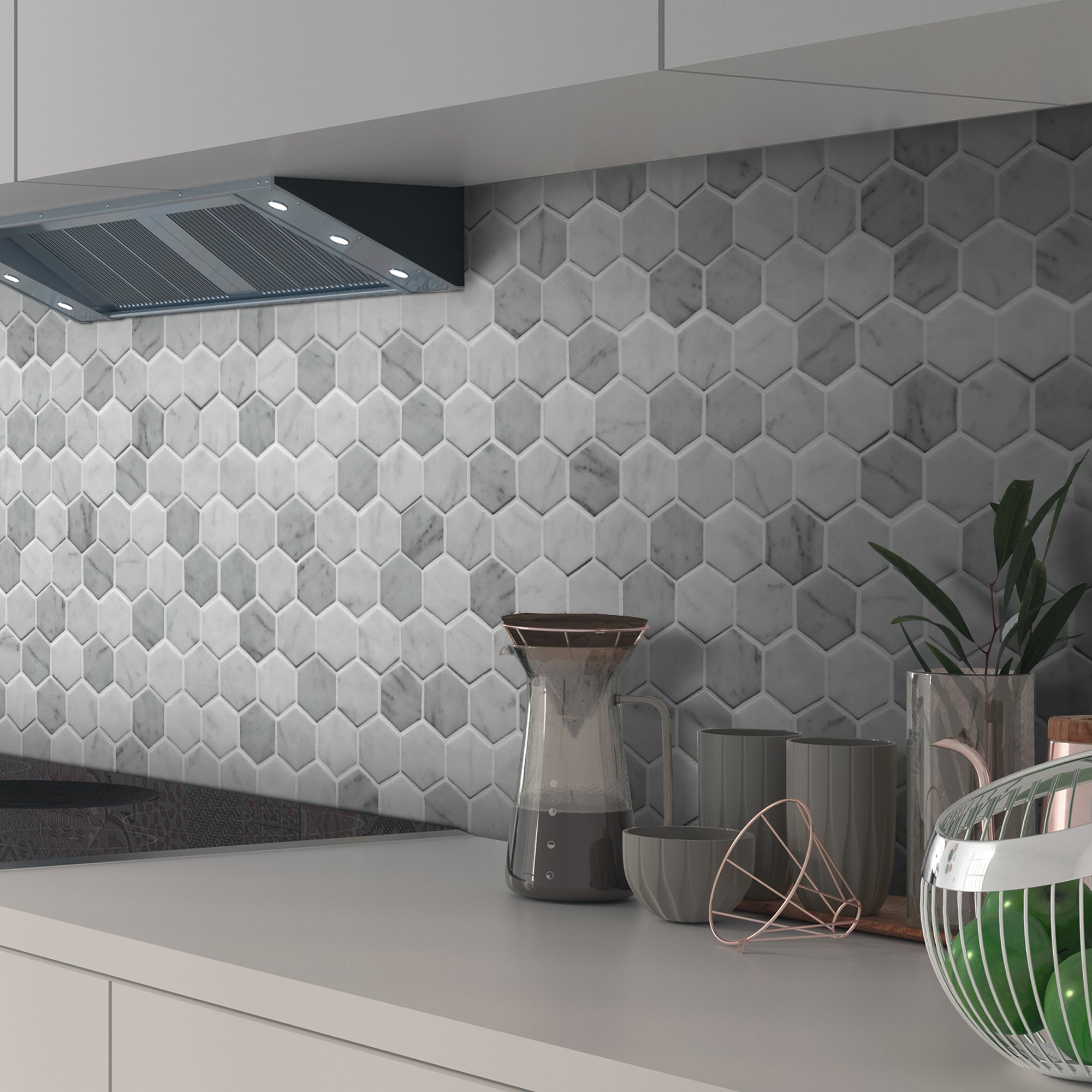 White Carrara Hexagon Recycled Glass Floor and Wall Mosaic Tile