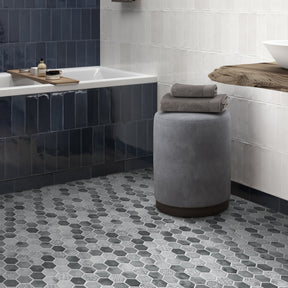 Cement Grey 11.7" x 10.2" Hexagon Recycled Glass Floor And Wall Mosaic Tile