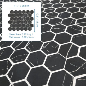 Black Marquina 11.7" x 10.2" Hexagon Recycled Glass Floor And Wall Mosaic Tile