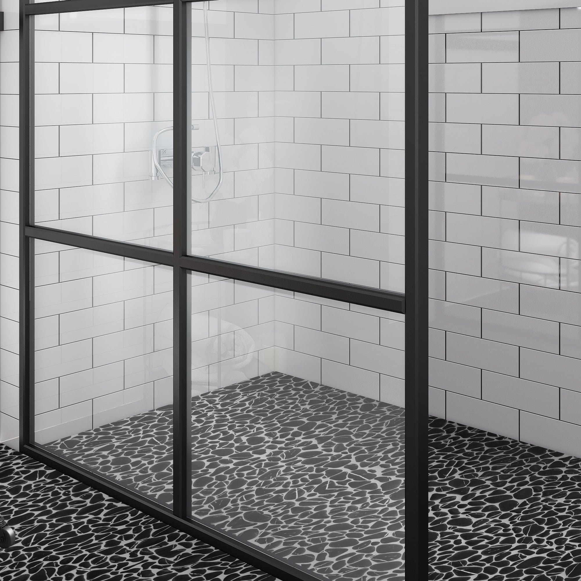 Pebble Black Marquina Recycled Glass Floor and Wall Mosaic Tile