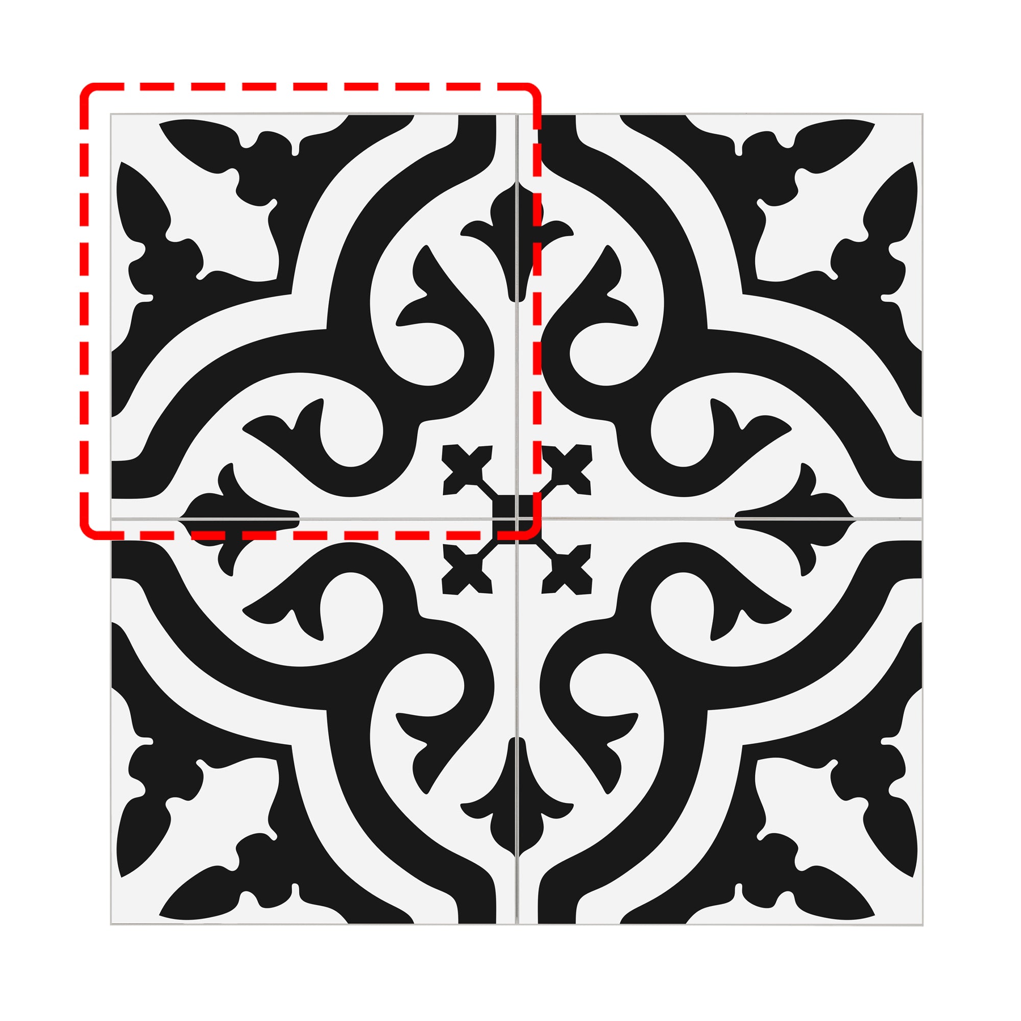 Encaustic Patterned Black and White Peel and Stick Tile