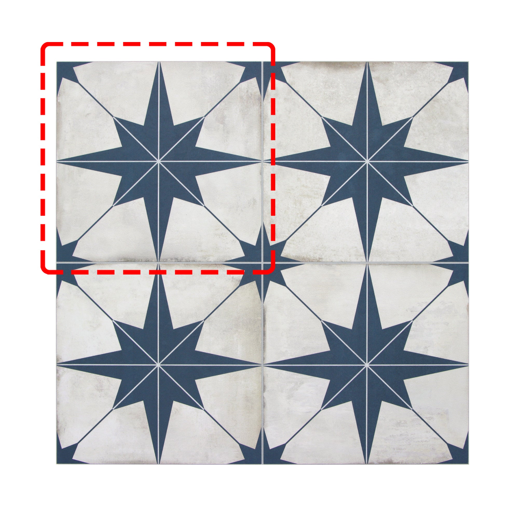 Encaustic Patterned Blue Star Peel and Stick Backsplash Tile