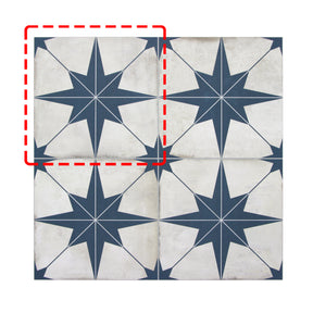 Encaustic Patterned Blue Star Peel and Stick Backsplash Tile