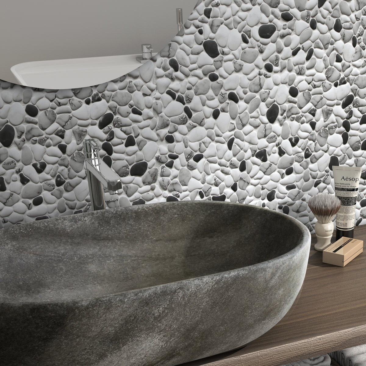 Pebble Grey Mix 12"x12" Recycled Glass Floor And Wall Mosaic Tile