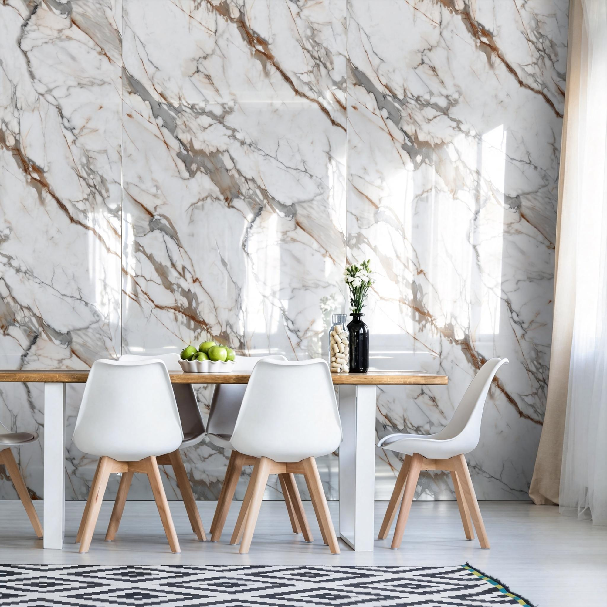 118" x 47" Calacatta Gold Glossy Peel and Stick Wall Paneling Roll