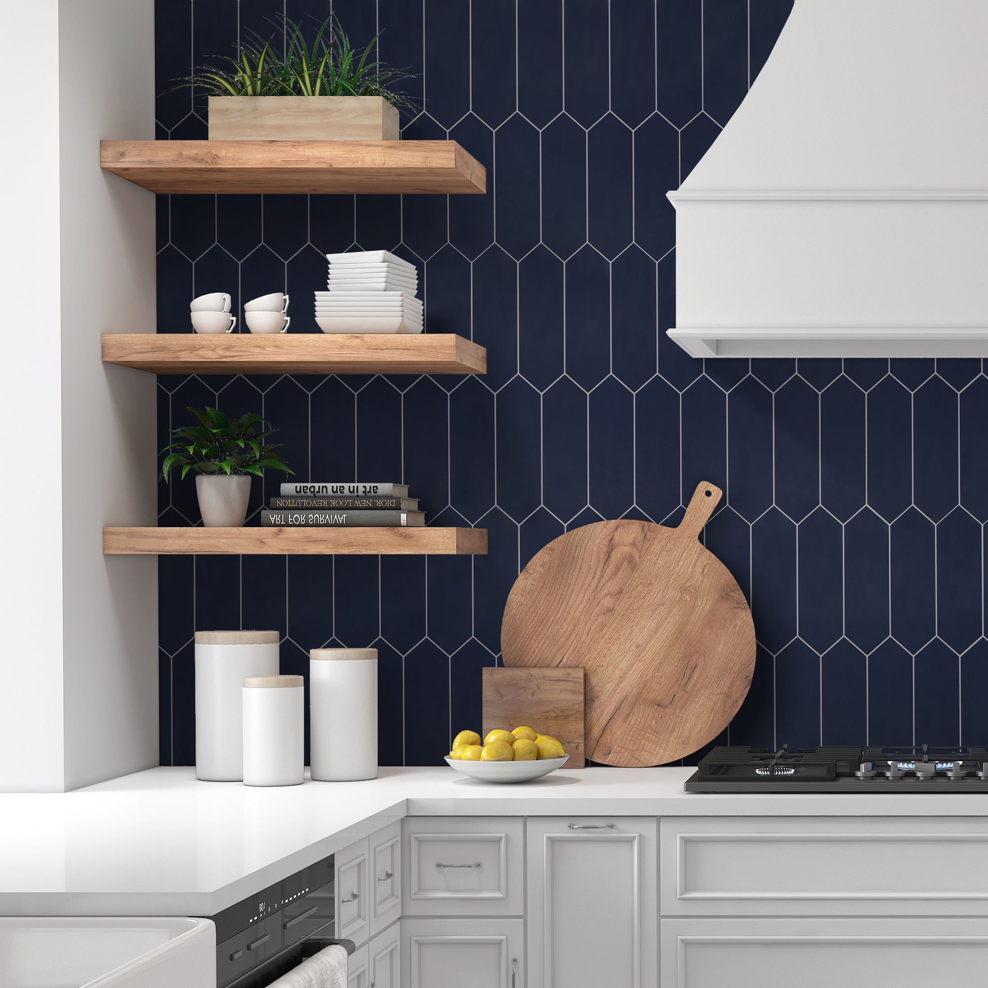 Navy Blue Picket Long Hexagon Peel and Stick Tile