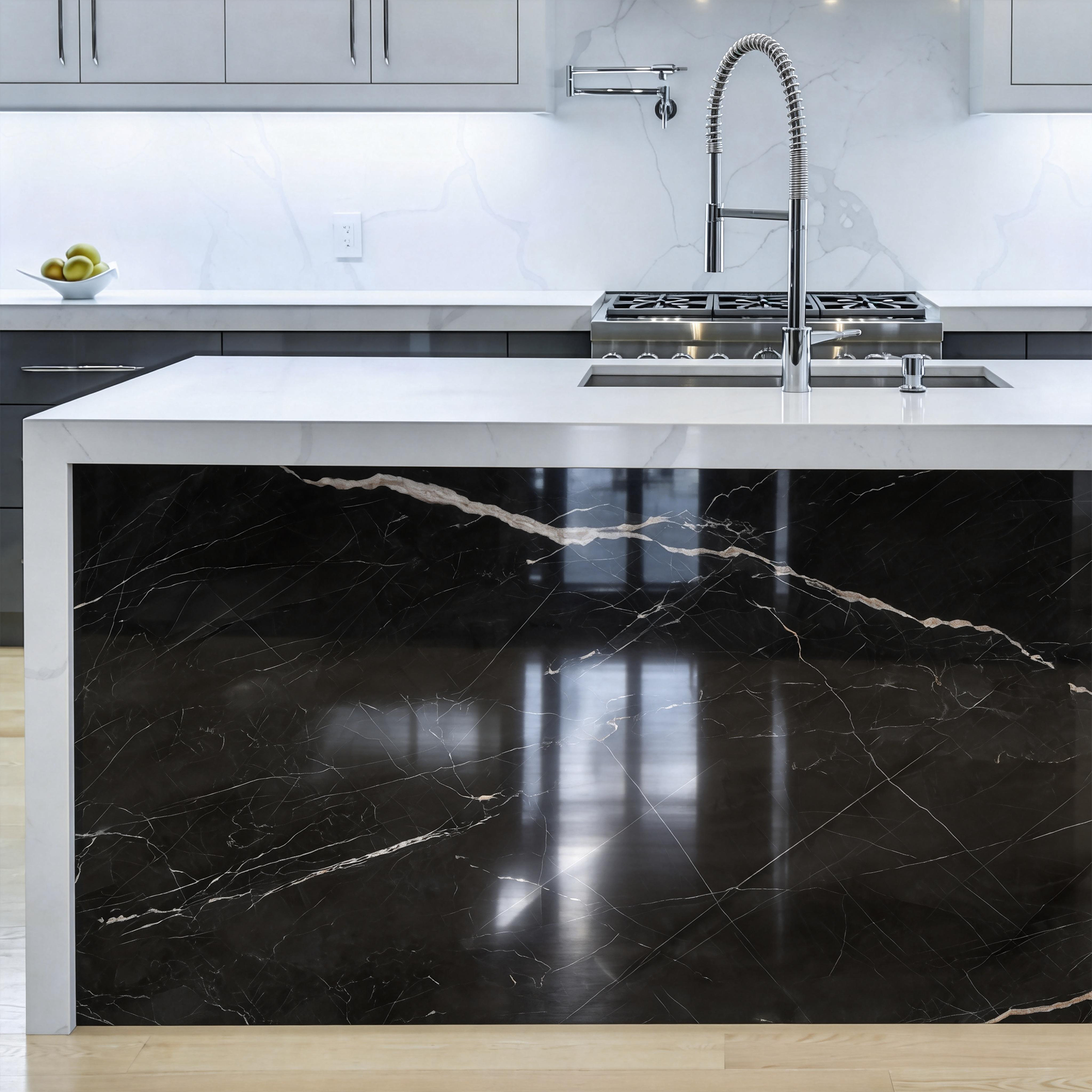 118" x 47" Black Marquina Glossy Peel and Stick Wall Paneling Roll