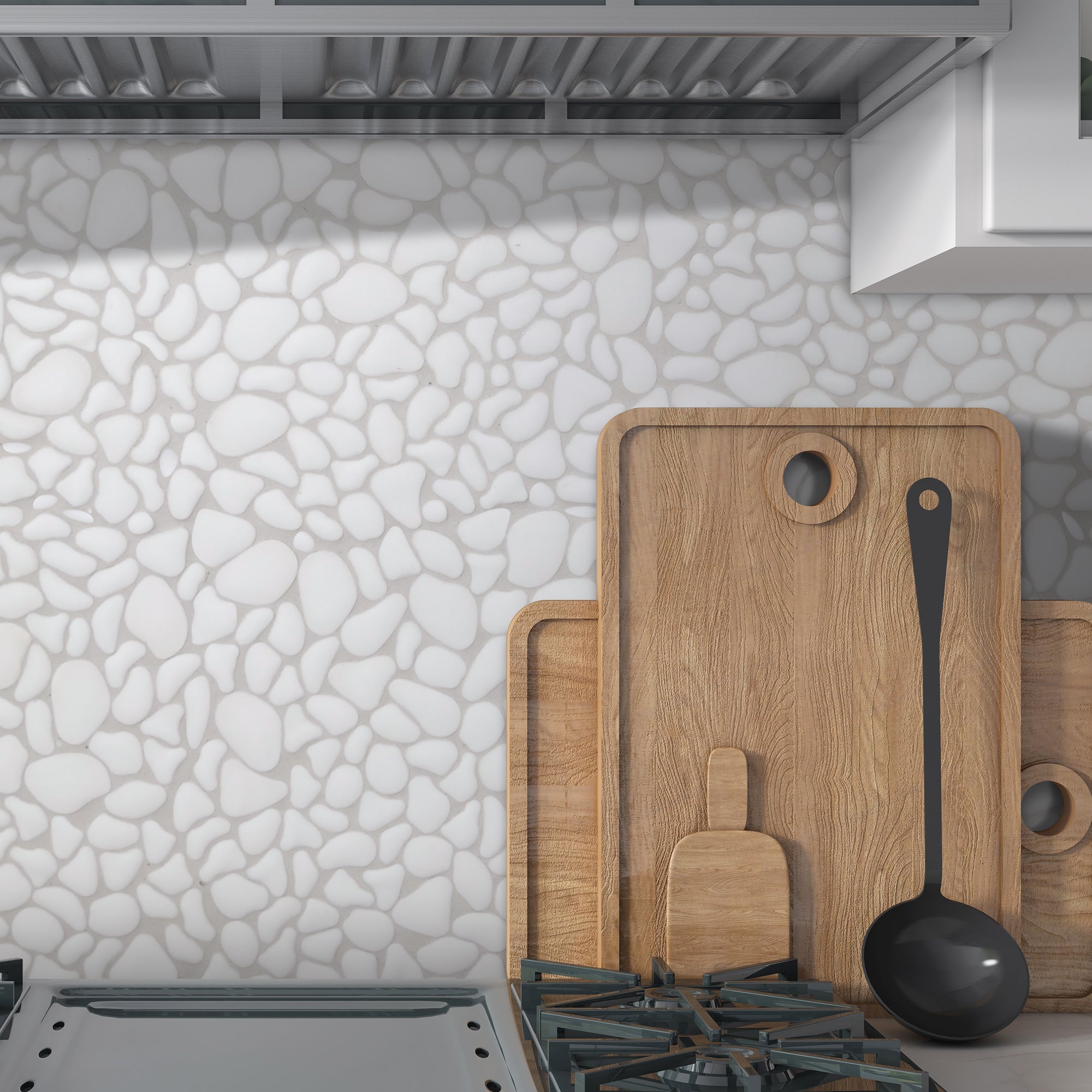 Pebble White Recycled Glass Floor and Wall Mosaic Tile