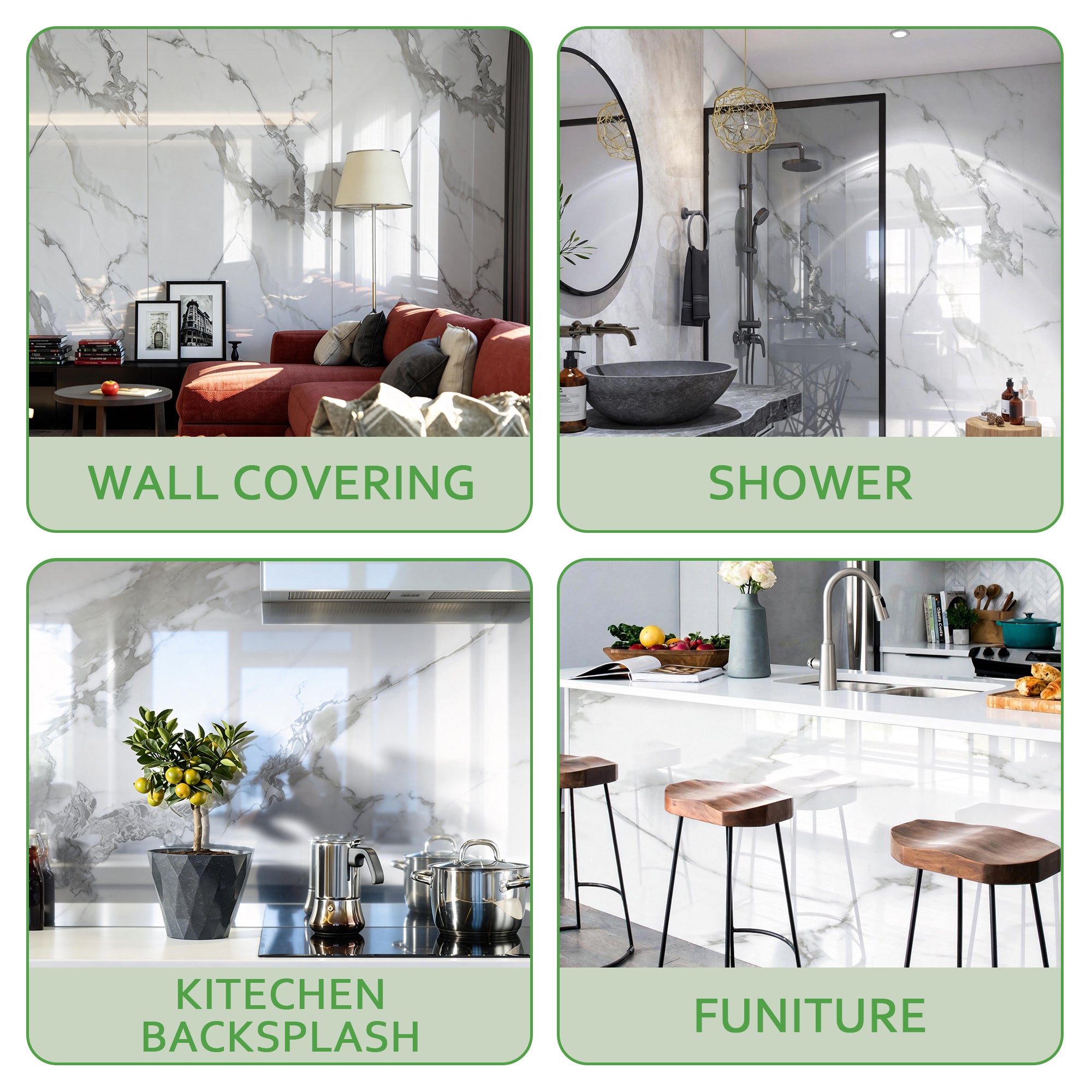 118" x 47" Carrara White Glossy Peel and Stick Wall Paneling Roll