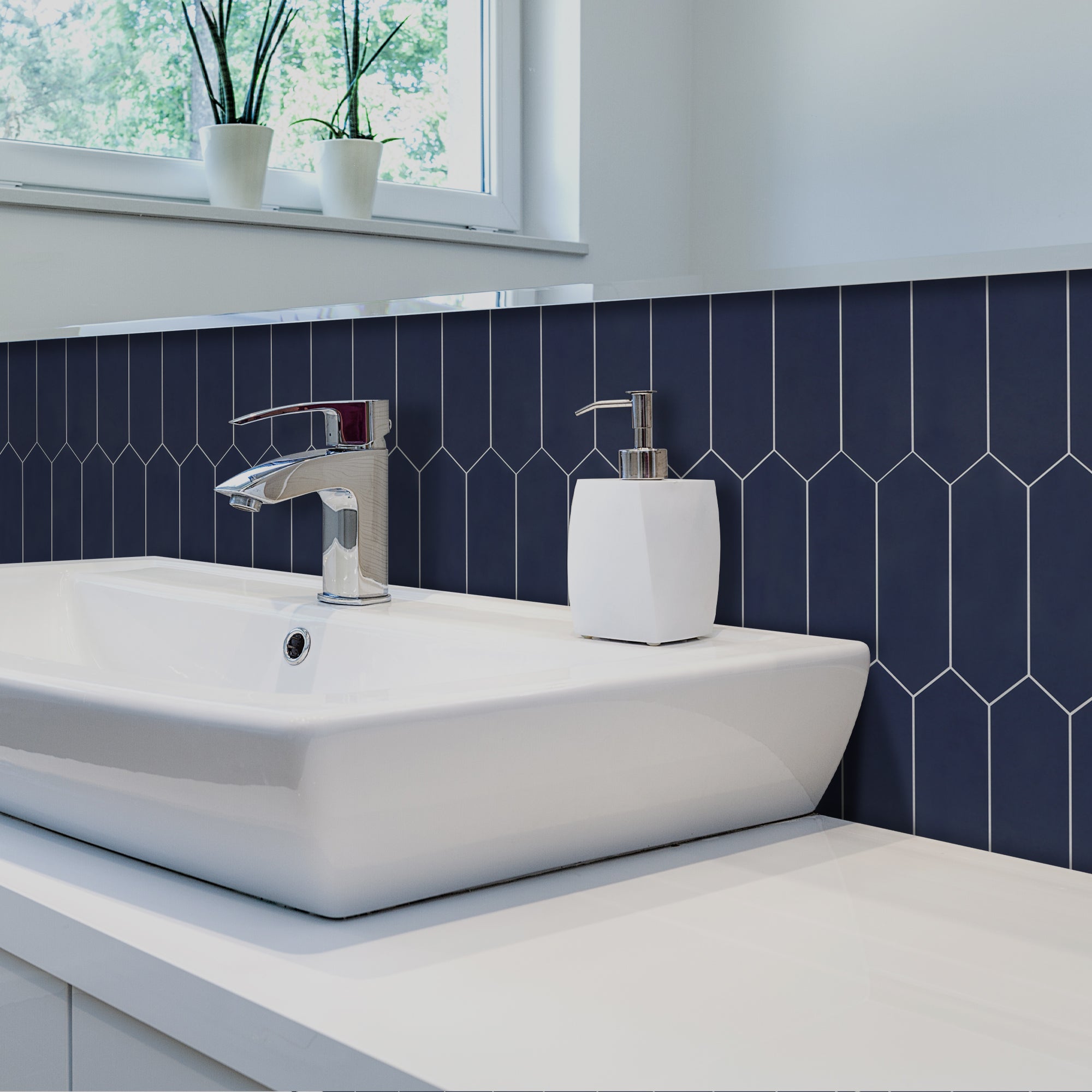 Navy Blue Picket Long Hexagon Peel and Stick Tile