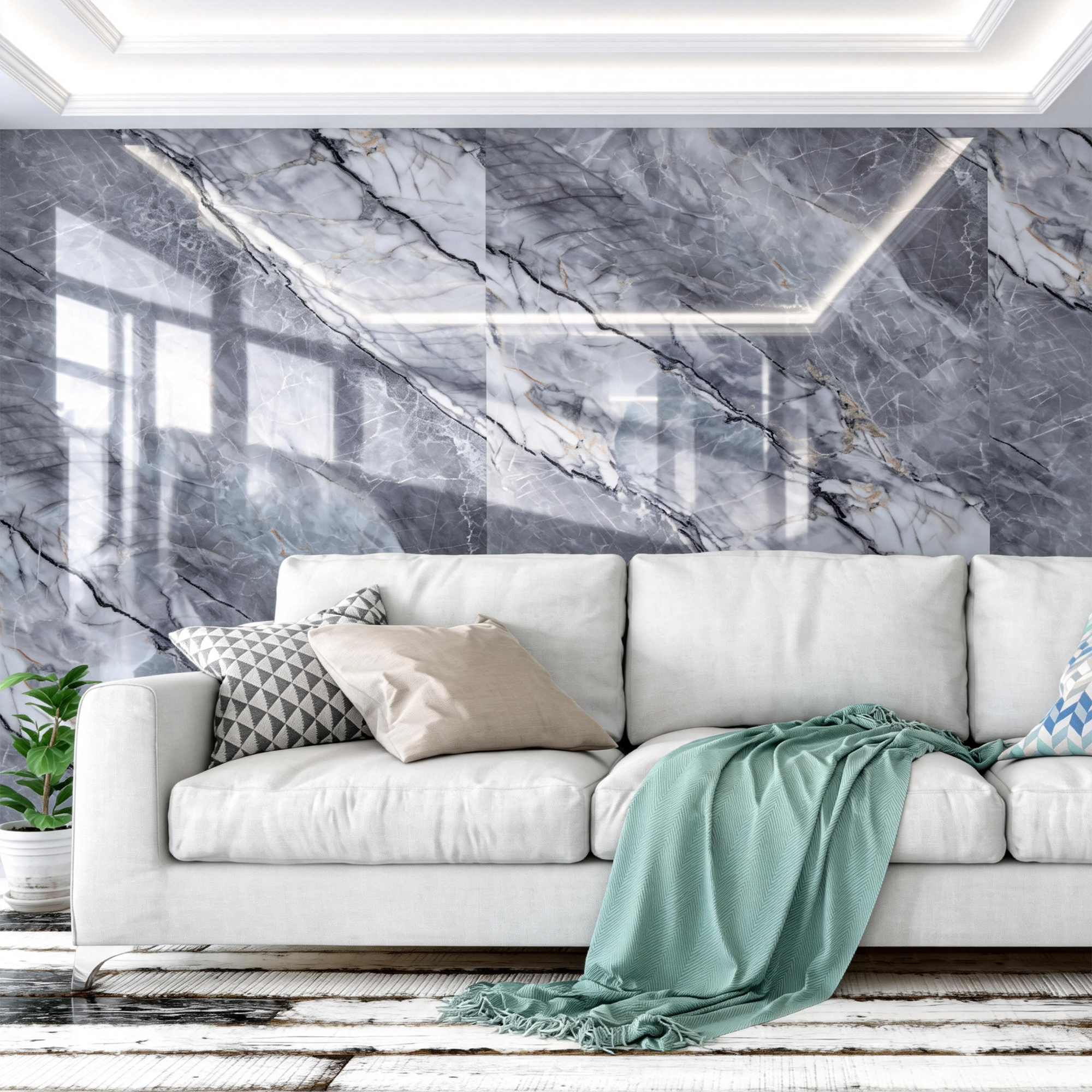 118" x 47" Pietra Grey Glossy Peel and Stick Wall Paneling Roll