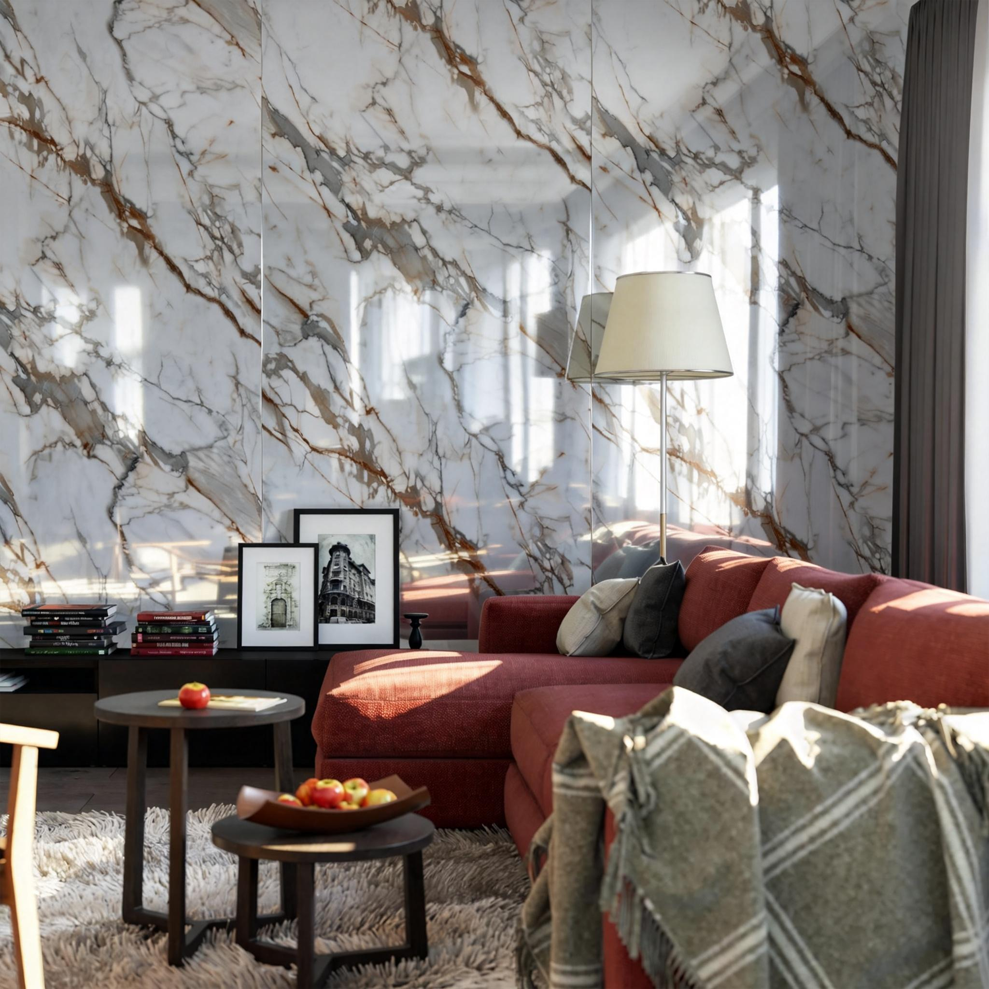 118" x 47" Calacatta Gold Glossy Peel and Stick Wall Paneling Roll