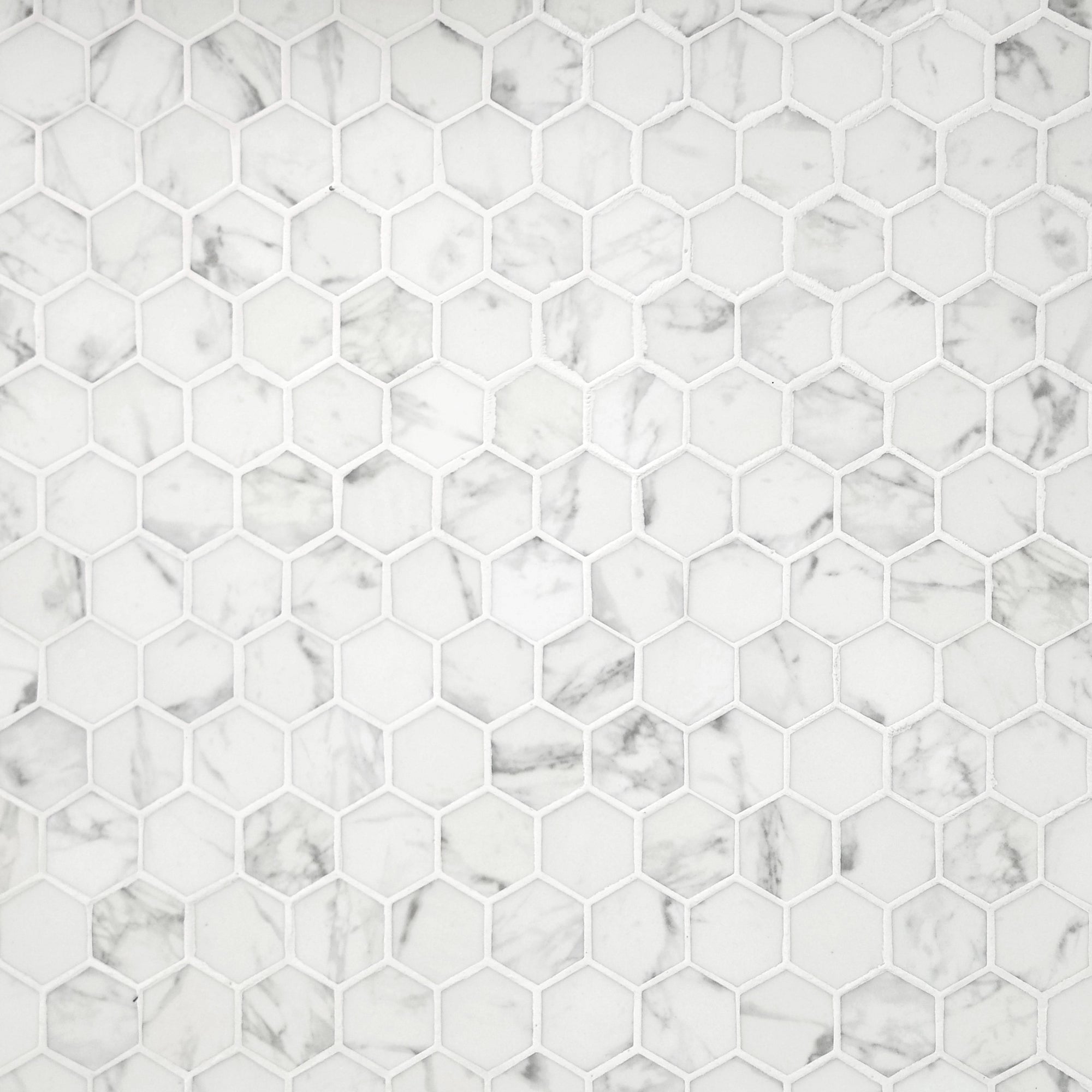 White Calacatta Hexagon Recycled Glass Floor and Wall Mosaic Tile