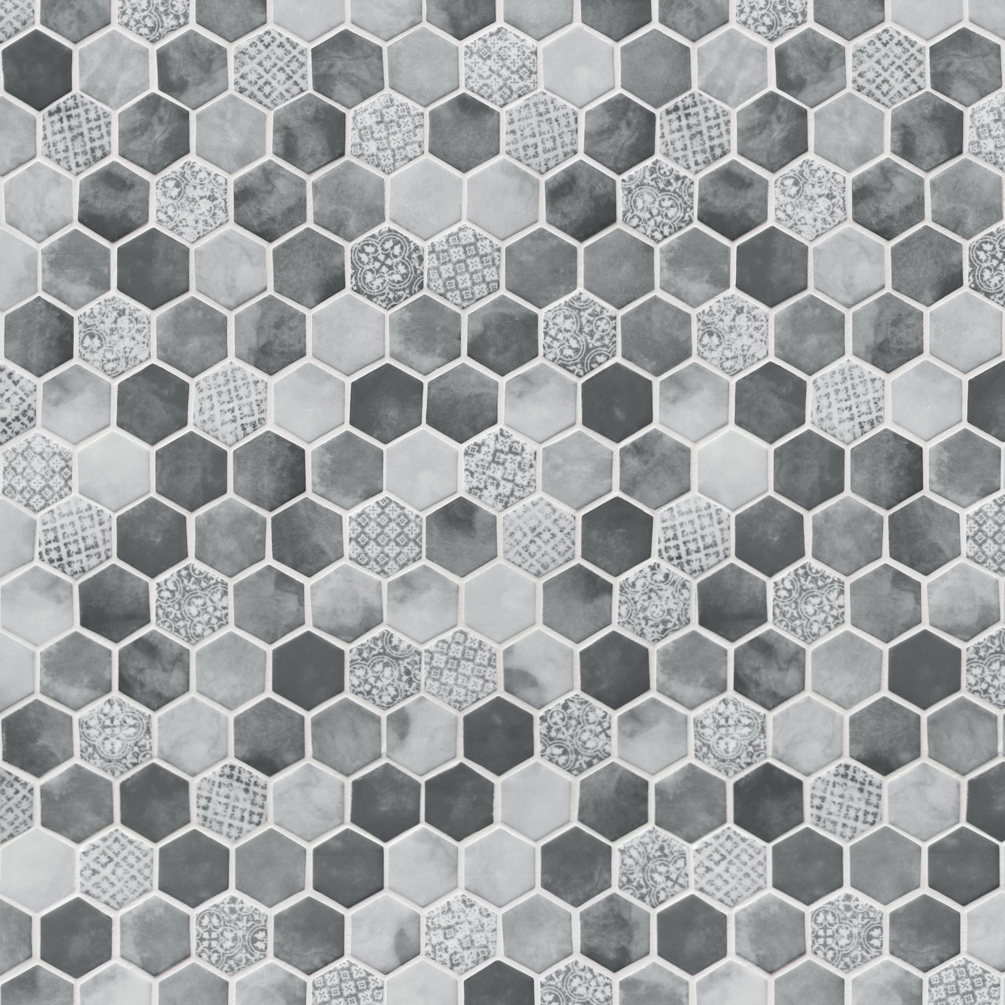 Cement Grey Hexagon Recycled Glass Floor and Wall Mosaic Tile
