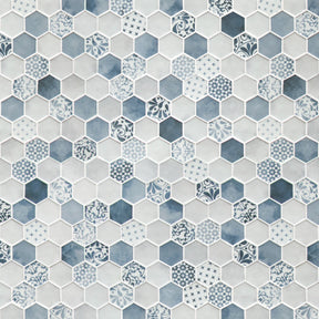 Cement Blue 11.7" x 10.2" Hexagon Recycled Glass Floor And Wall Mosaic Tile