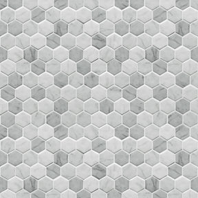 White Carrara 11.7" x 10.2" Hexagon Recycled Glass Floor And Wall Mosaic Tile