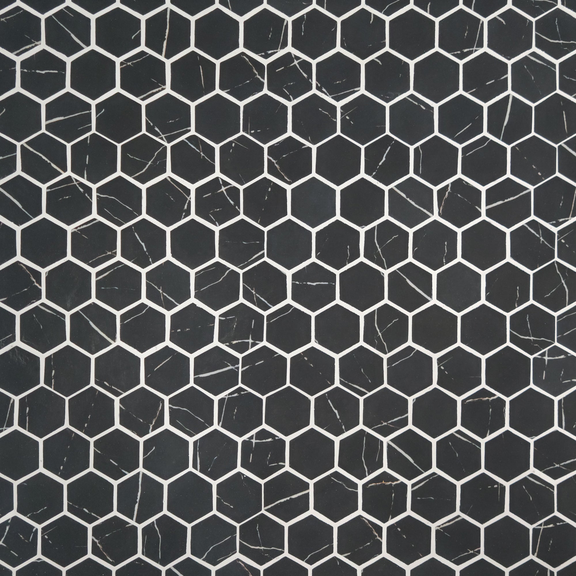 Black Marquina Hexagon Recycled Glass Floor and Wall Mosaic Tile