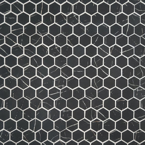 Black Marquina 11.7" x 10.2" Hexagon Recycled Glass Floor And Wall Mosaic Tile