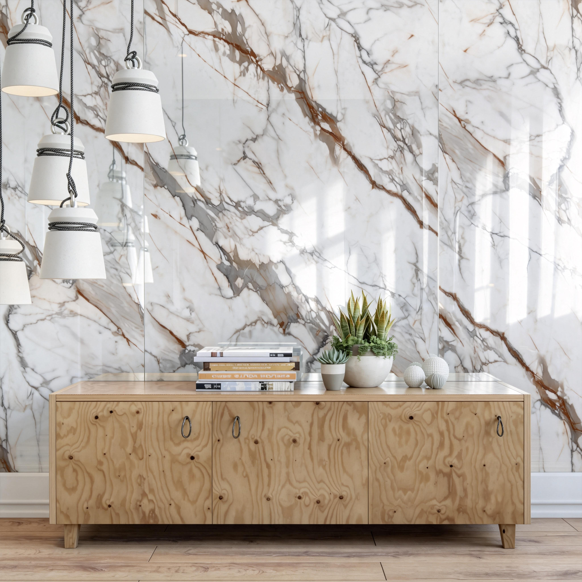 118" x 47" Calacatta Gold Glossy Peel and Stick Wall Paneling Roll