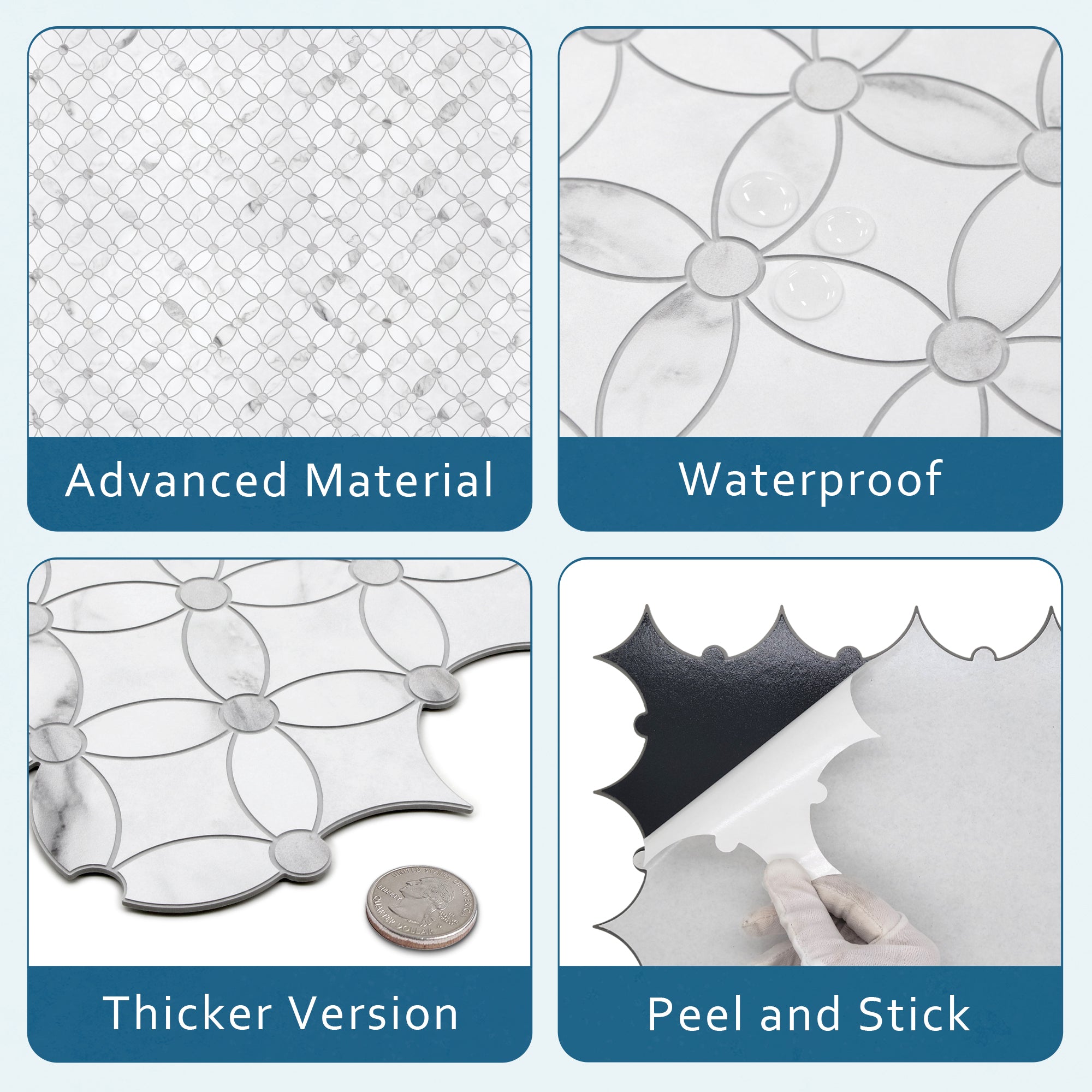 Carrara White Coin Waterjet Peel and Stick Backsplash Tile