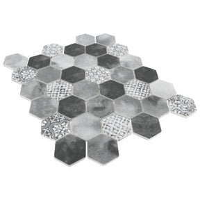 Cement Grey 11.7" x 10.2" Hexagon Recycled Glass Floor And Wall Mosaic Tile