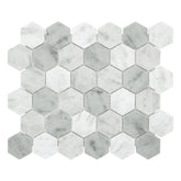 White Carrara 11.7" x 10.2" Hexagon Recycled Glass Floor And Wall Mosaic Tile