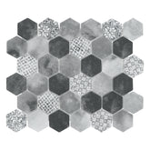 Cement Grey 11.7" x 10.2" Hexagon Recycled Glass Floor And Wall Mosaic Tile